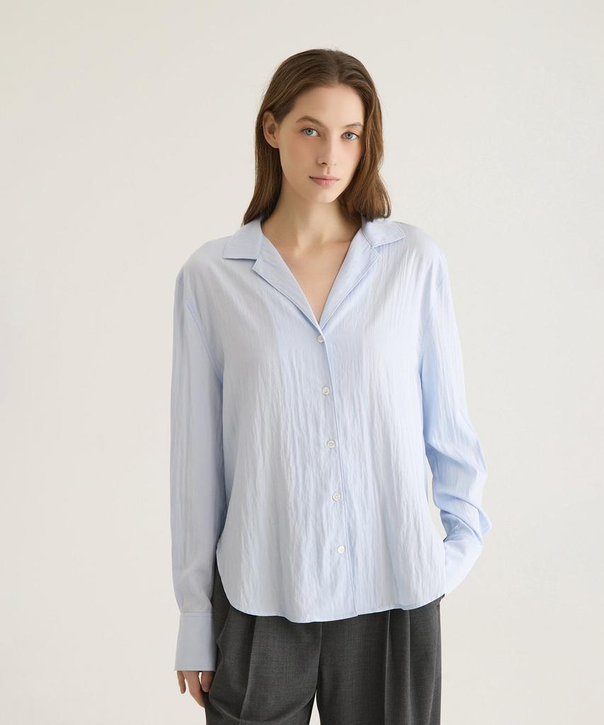 Oteumilkape Relaxed Open Collar Blouse - Sky Blue