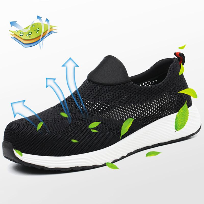 Fashion Summer Work Safety Shoes Men Breathable Steel Toe Work Shoes Women Man Sneakers Slip-on Indestructible Boots Puncture-Proof