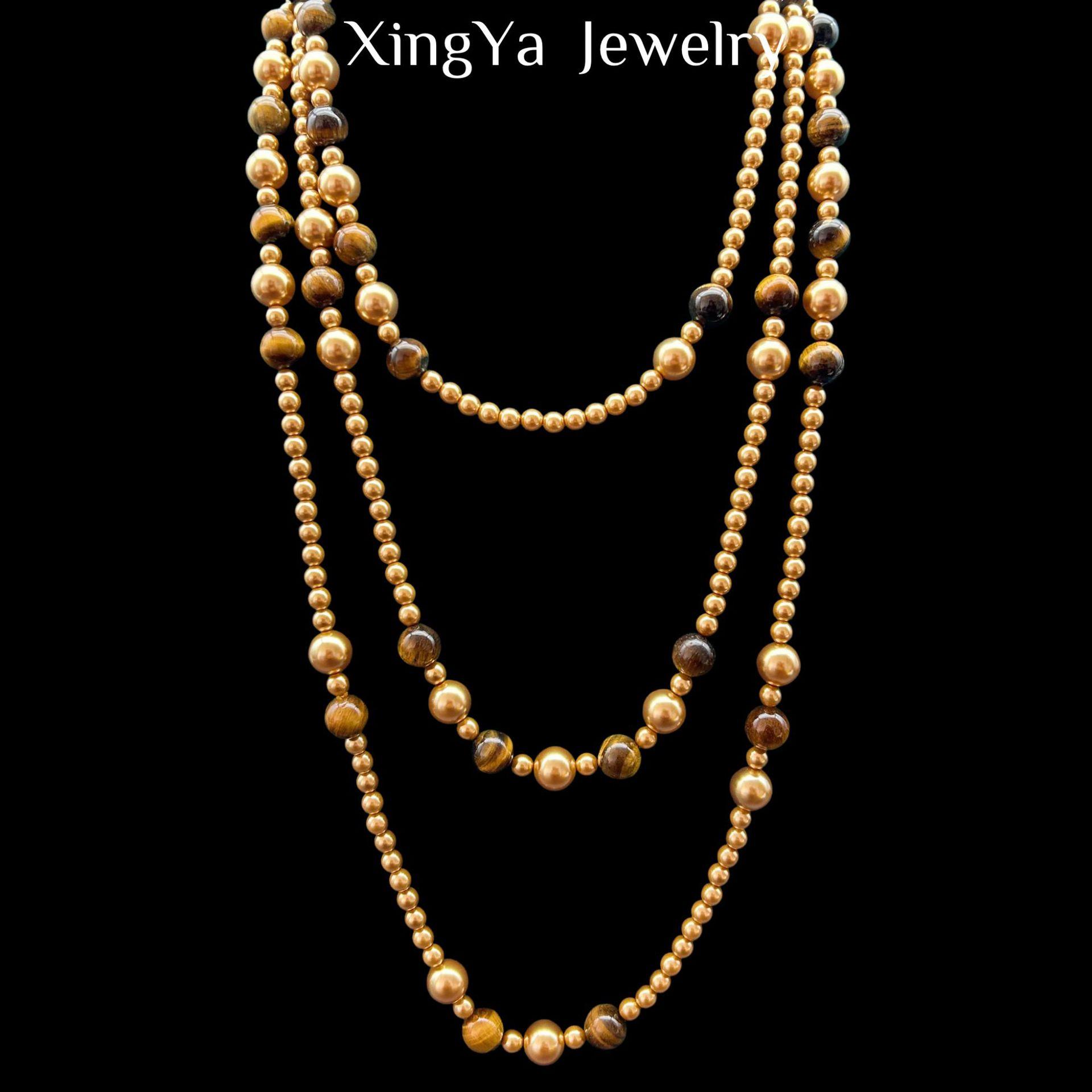 Light Luxury Temperament Versatile Tiger Stone Pearl Gradient Maillard Long Style Stackable Sweater Chain