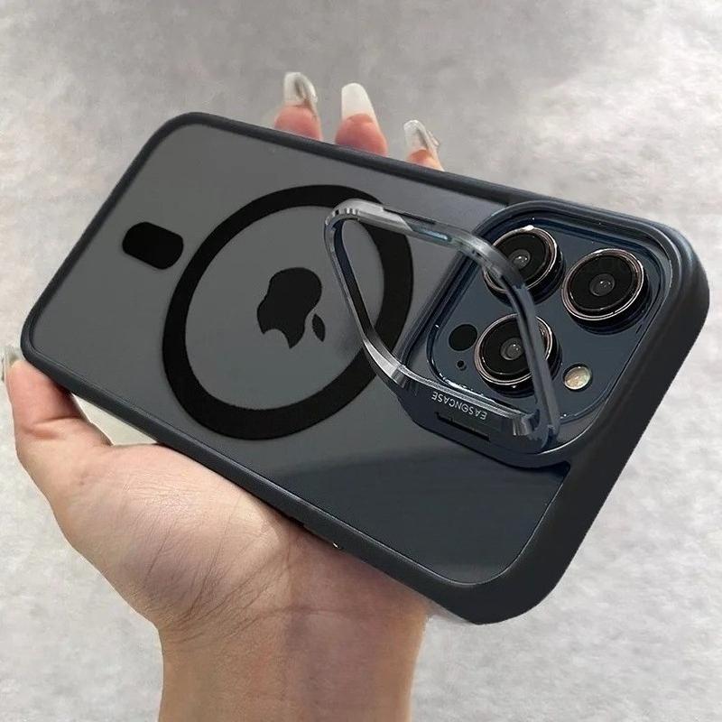 Luxury For Magsafe Magnetic Clear Phone Case For iPhone 17 Air 16 15 14 Plus 13 12 17 Pro Max Stand Glass Lens Protector Cover