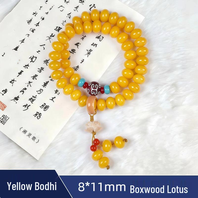 Zen Style Bodhi Root Bracelet with Lotus Pendant for Women, 108 Pink Beads