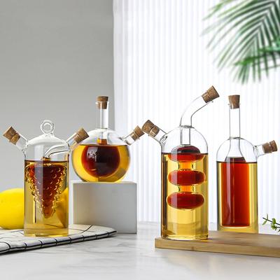 Doppelschichtiger Ölkrug aus Glas, 2-in-1-Öl-Essigflasche, für Zuhause, kreatives doppelwandiges korkenförmiges Ölkrug aus Glas, Küchen-Würzwerkzeug