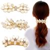 Women's Korean Crystal Floral Hair Clip with Cat's Eye Stone and Diamond Accents