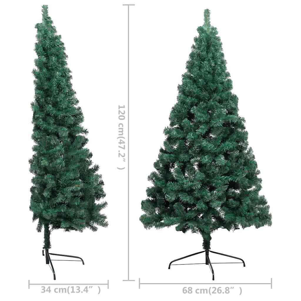 Artificial Half Christmas Tree with Lights and Ornaments Green 120 Cm