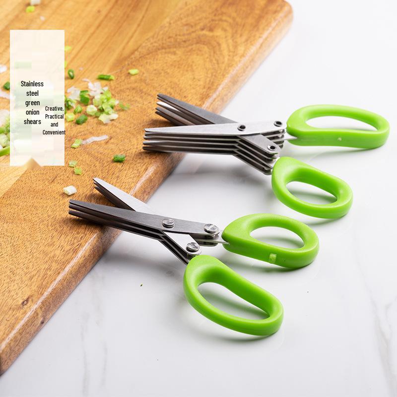 Multifunctional Stainless Steel 3/5-Layer Scallion & Seaweed Shredding Scissors - Versatile, Strong Kitchen Tool.