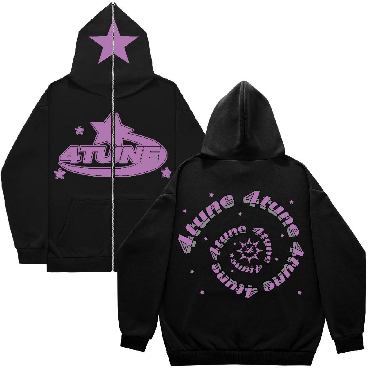 Jacket hoodie zip hoodie 4atune pattern, hood wide men and women wearing zip sweater popular S