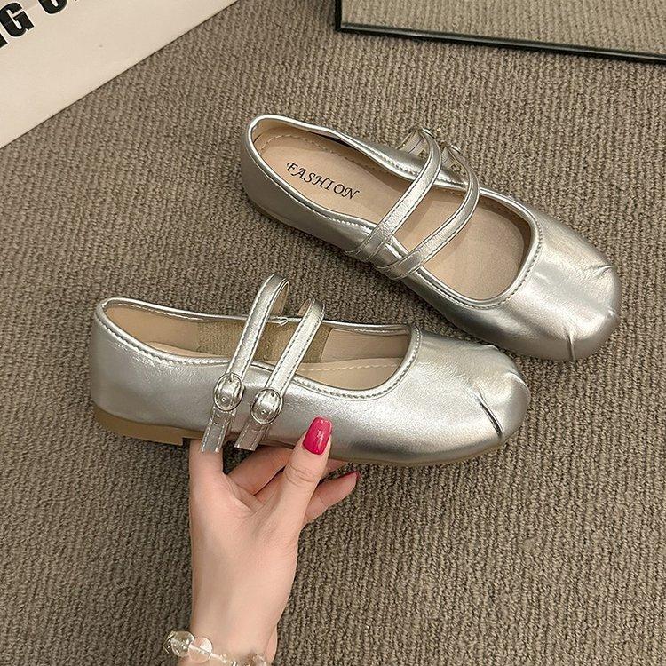 

Flat bottom one pedal Mary Jane women s shoes, summer with skirt, new 2025 popular fashion temperament, evening shoes, single shoes 35 серебряный