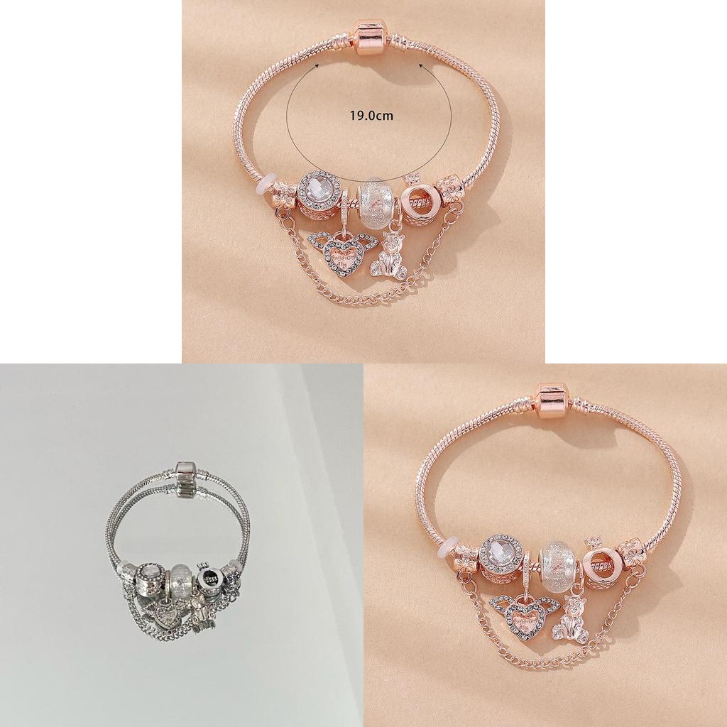 Bear Charm Bracelet With Crown Crystal Beads For Unisex Fashion Jewelry