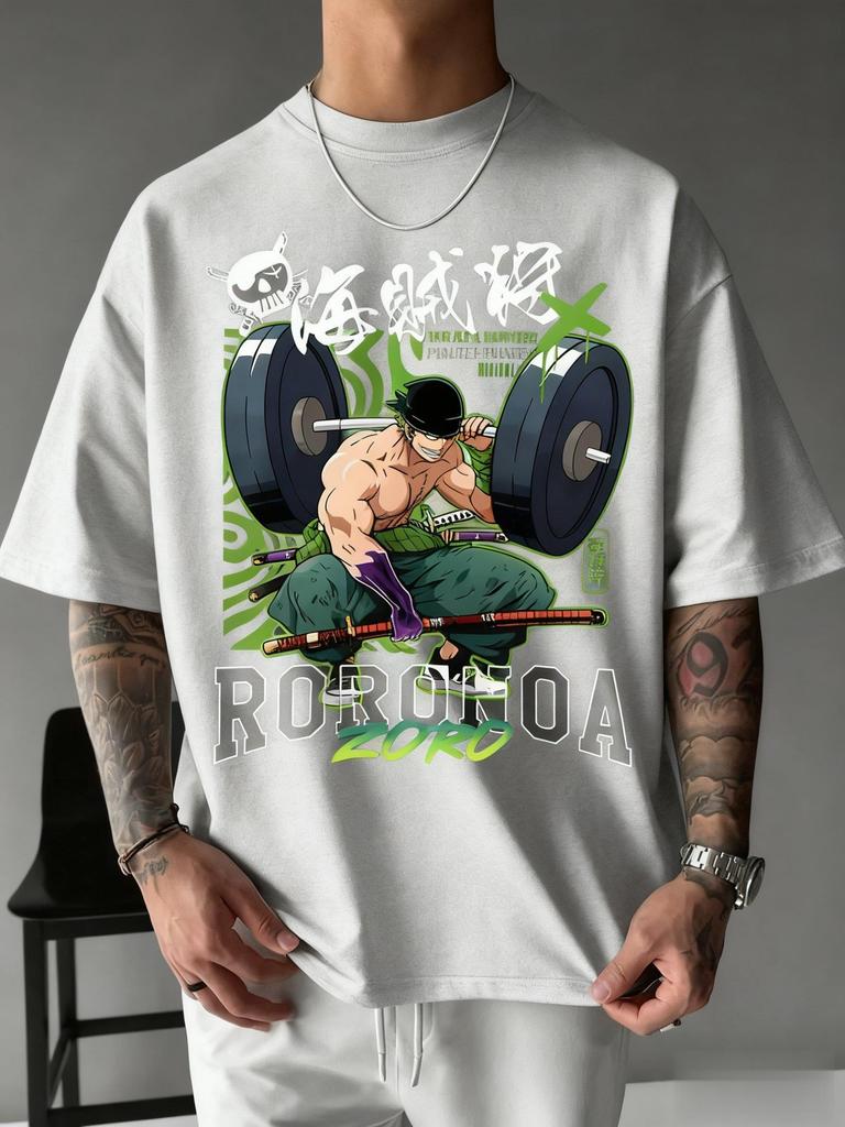 One Piece Zoro Anime Print T-Shirt Herren Damen Baumwolle Kurzarm Grafik-T-Shirt Sommer Mode Übergroß Lässig Fitnessstudio Oberteil Y2k Kleidung