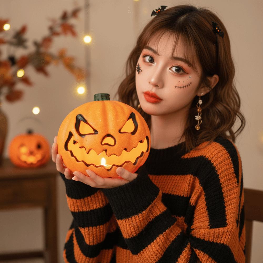 Warm Glowing Pumpkin Lantern Battery Powered LED Pumpkin Halloween Lamp Party Goers