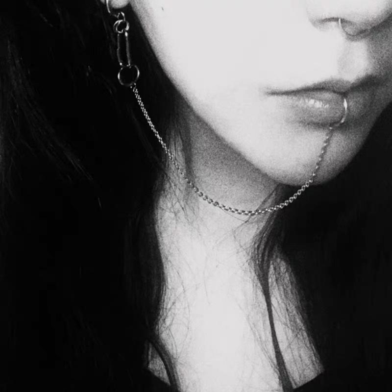 1 Set Fake Piercing Lip Clip Earring Punk Chain Linked Earrings Hinged Lip Ring Accessories Stainless Steel Material
