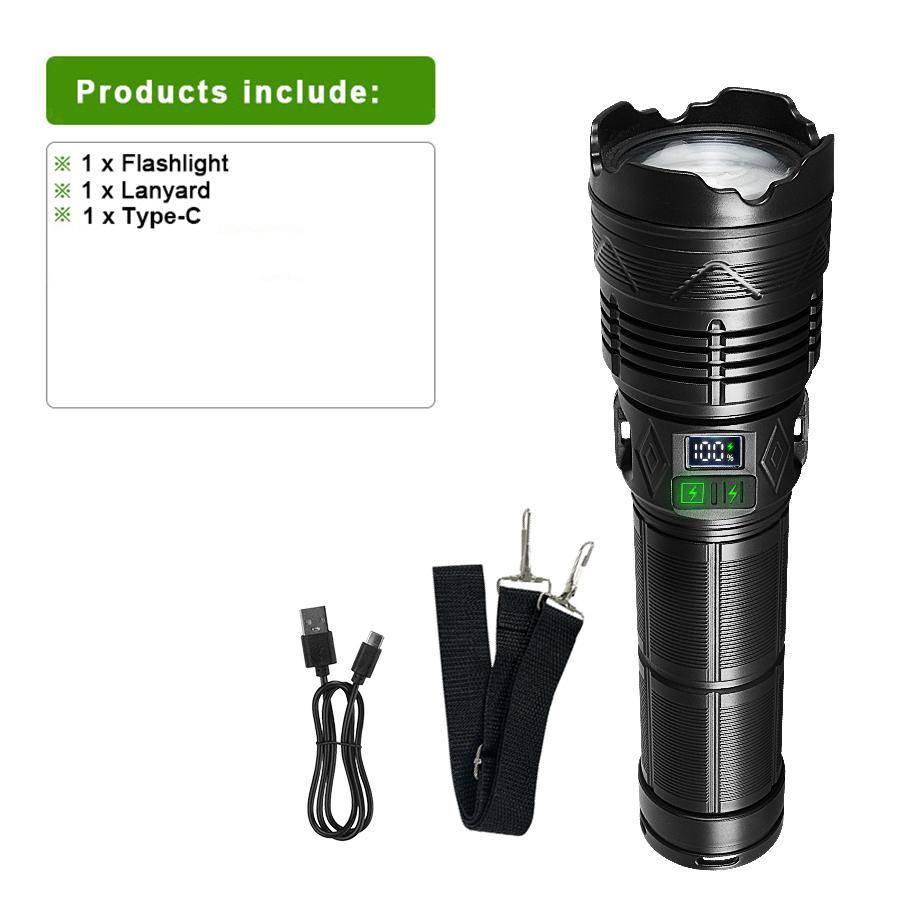 NOVÁ 99000000LM Nejvýkonnější LED svítilna Dobíjecí Typ-c Svítilna Dlouhý dosah Taktické světlo Pochodeň Pro Rybaření Lov