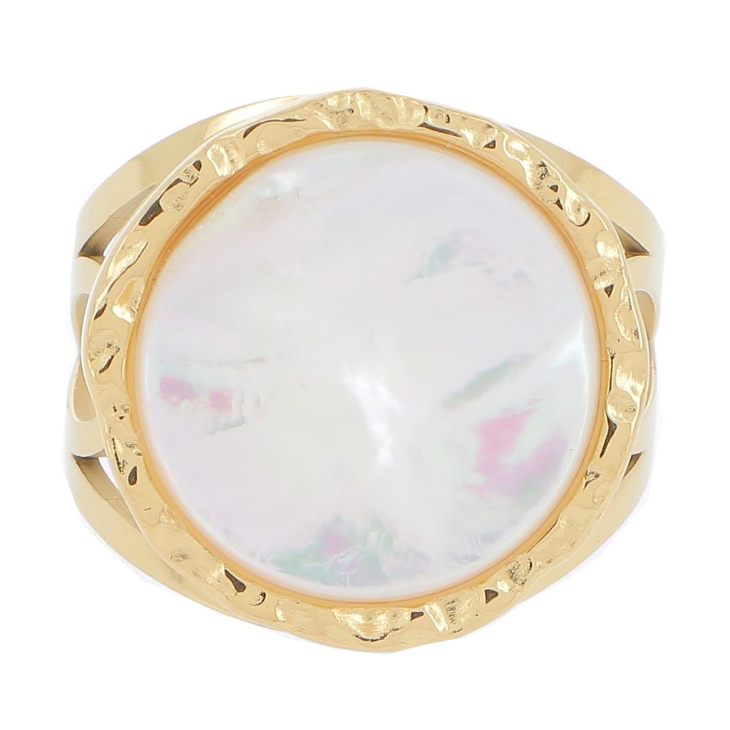 Les Trésors De Lily [R4398] - Designer Steel Ring 'Cléopatra' White Gold (mother-of-pearl) - 18 Mm