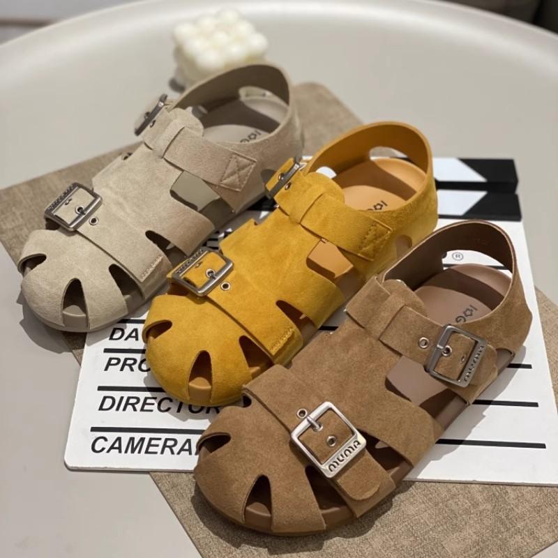Cowhide Version~ Leather Platform Sandals Women's Summer New Models with Skirts Hollow Pig Cage Shoes Baotou Shoes