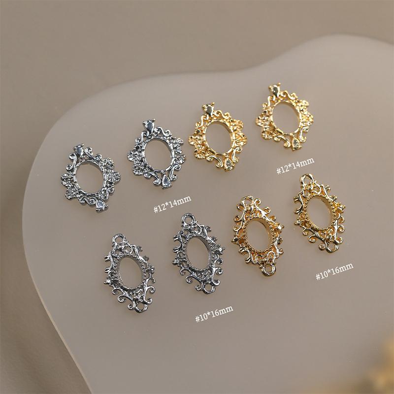 5Pcs Nail Accessory Metal Diamond Holder Retro Light Luxury Three-Dimensional Gold Silver Nail Drill Alloy Base Decoration