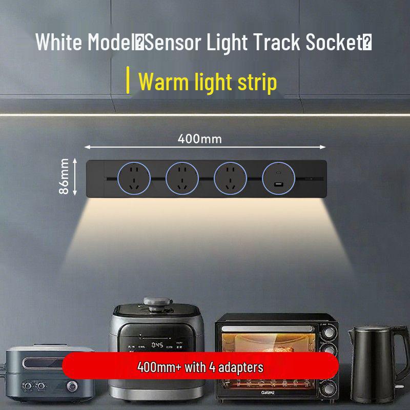 Movable Sliding Track Power Strip with Sensor Light for Kitchen & Dining Room