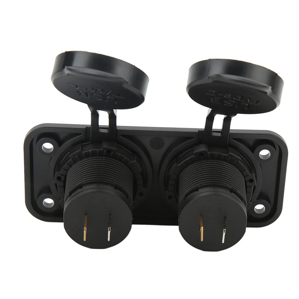 Dual Port Car Charger 2 Way DC 10‑30V USB TYPE C Power Outlet Socket with Mounting Panel Charging Adapter for RVs Boats