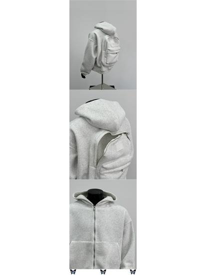 Men's Plus Size Hooded Sweatshirt with Backpack Design - Heather Gray, Spring Collection