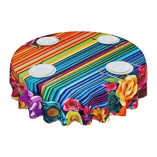 Mexikanische Blumige Tischdecke Runde Tischabdeckung mit Zackensaum Buntes Blumen-Volkskunst-Muster Tischdecke für Zuhause Bauernhaus Esstisch