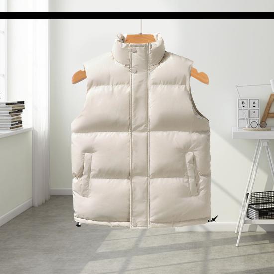 Men Down Waistcoat With Pockets Stand Collar Sleeveless Zipper Closure Autumn Winter