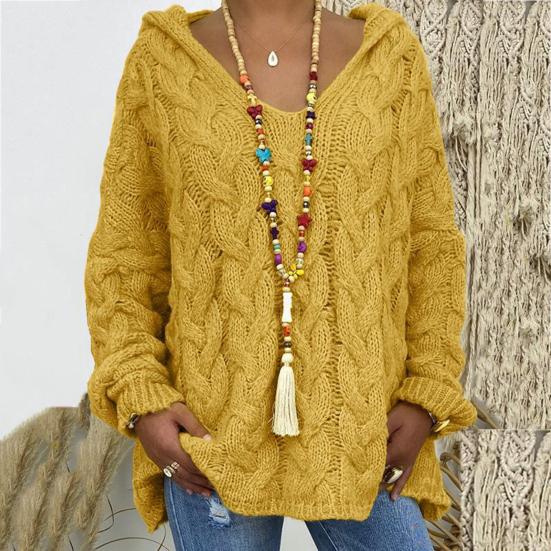 Knitted Hoodie Hooded Coldproof Thick Autumn Winter Solid Color Loose Sweater Jumper Female Clothing