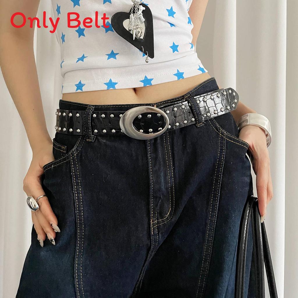 

American Y2k Punk Style Rivet Belt For Women With Faux Leather And Metal Buckle Black