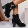 Fashion New Designer Women Shoes Lace Up Ankle Boots Zapatos Mujer Fashion High Heels Ladies Casual Pumps Platform Heel Short Boots