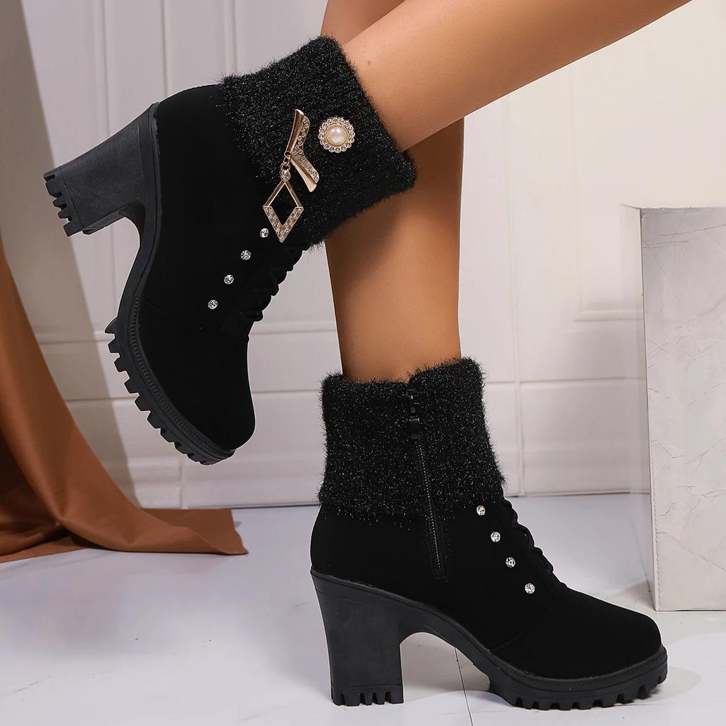 Fashion New Designer Women Shoes Lace Up Ankle Boots Zapatos Mujer Fashion High Heels Ladies Casual Pumps Platform Heel Short Boots