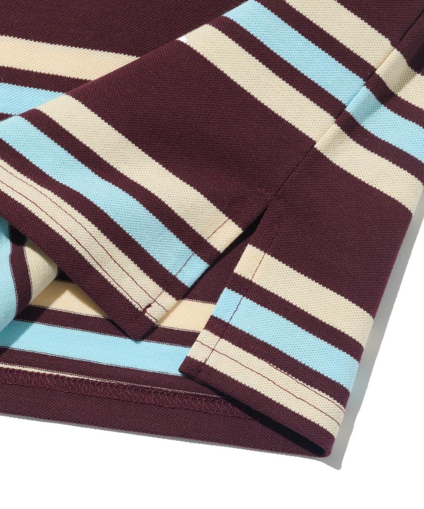 TAILOR STUDIO Multi-Stripe Collared T-Shirt (Wine)