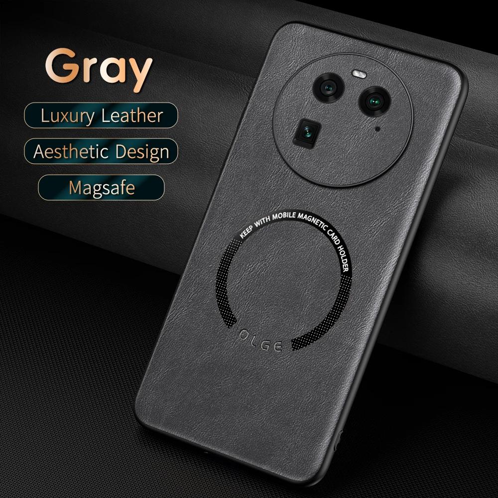 For OPPO Find X6 X6 Pro Fine Hole PU Cow Pattern Leather Outer Magnetic Ring Soft Edge Anti-Drop Anti-Fingerprint Phone Case