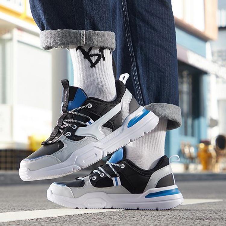 Li Ning Mark Lite Dämpfung Rutschfest Abriebfest Niedrig geschnittene Sport Freizeitschuhe Herren Schwarz Weiß AGCQ039-3