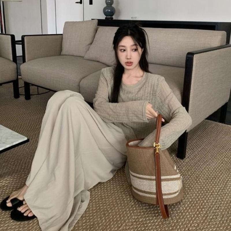 Spicy Girl Irregular Slit Slightly Transparent Long Sleeved Sun Protection Cover Shirt for Women Loose Thin Top for Outerwear