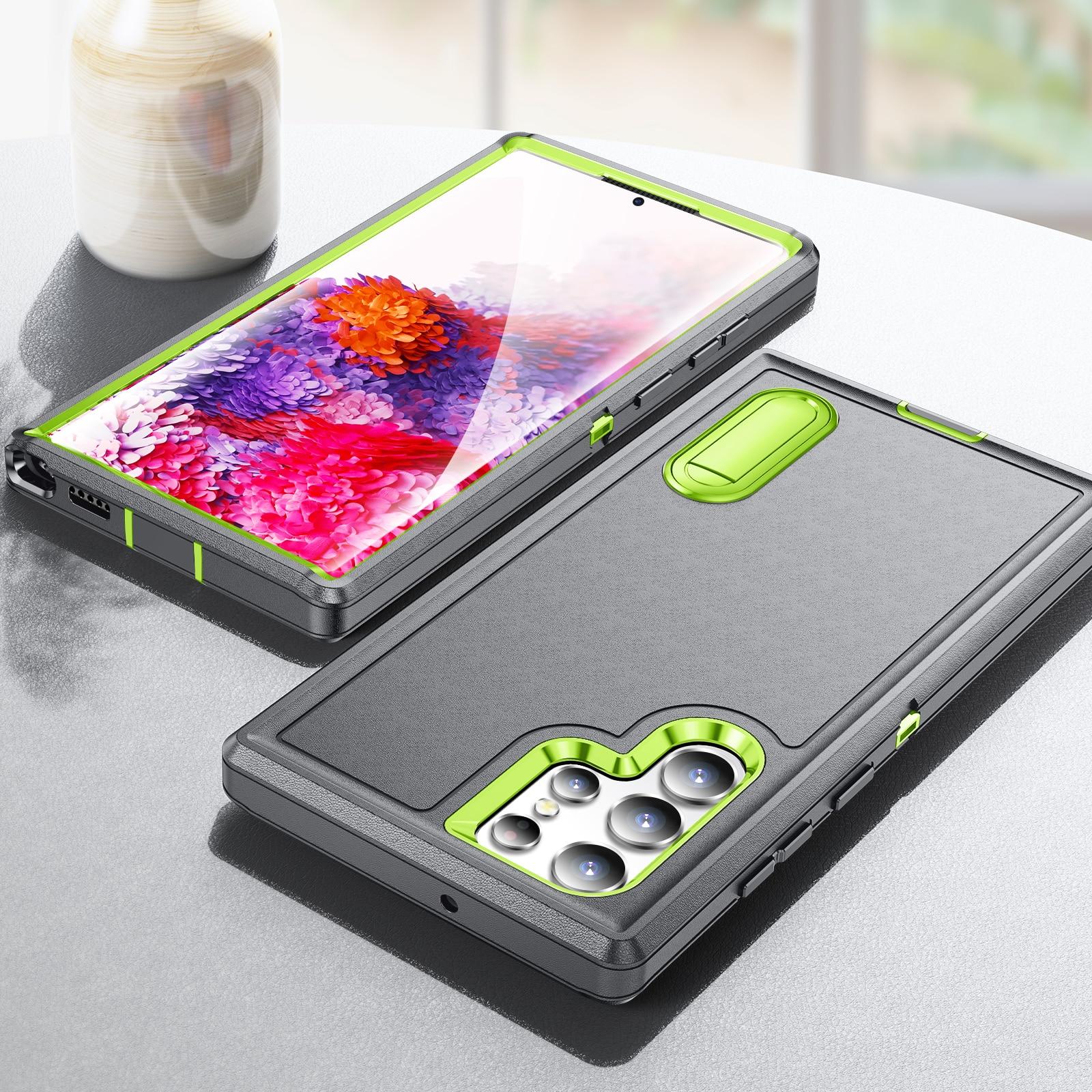

Задняя крышка с держателем-подставкой для Samsung Galaxy S24 Ultra S23 Plus S22 S 23 24 22 5G, лучшие защитные чехлы для телефонов в стиле милитари for Galaxy S24 чёрный