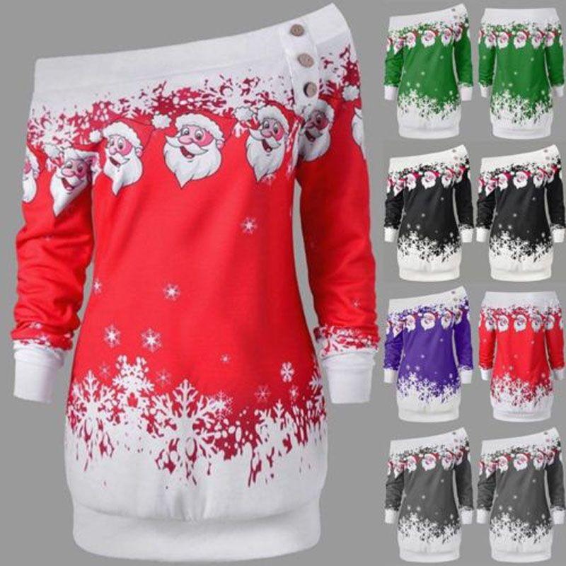 Ladies Christmas Jumper Tops Featuring Charming Santa Claus Design And Long Sleeves