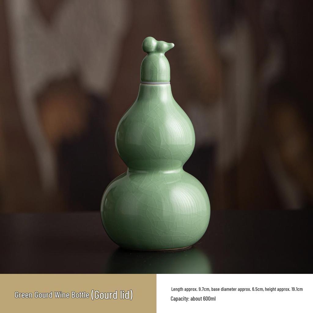 Ancient Style Chinese Ceramic Gourd Wine Bottle with Portable Mesh Bag for Cold Brew
