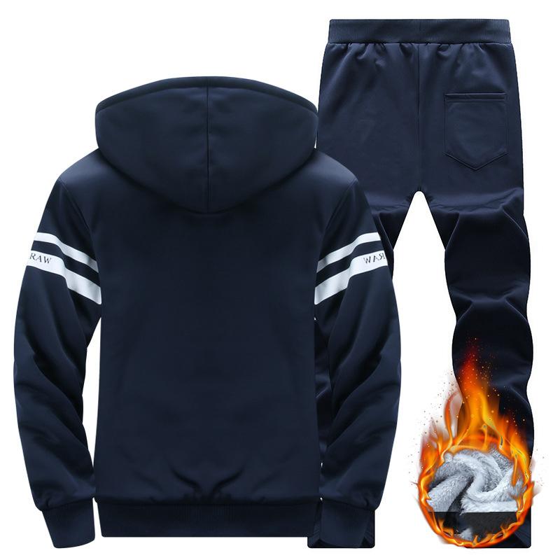 Men Tracksuit Thick Winter Autumn Men's Casual Printed Sports Suit Loose Hooded Hoodies Long Pant Two Piece Male Sportwears Sets