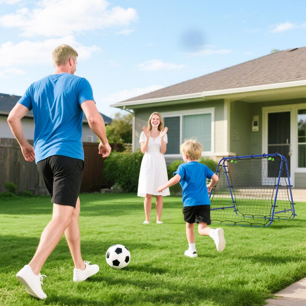 Double Sided Football Rebounder Net, Football Rebound Goal with Five Adjustable Angles, Blue