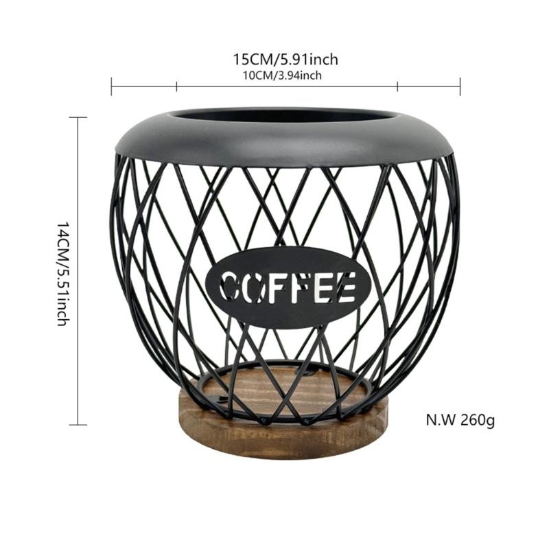 Artistic Iron Fruit Basket Inspired Coffee Pods Rack Open Structure Kitchen Office Storage Durable Metal Wood Materials