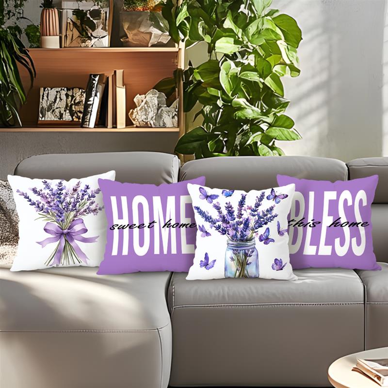 Home Decor Lavender & Home Sweet Decorative Pillows Pattern Cushion Cover Suitable for Sofa Bedroom Car Pillow Cover