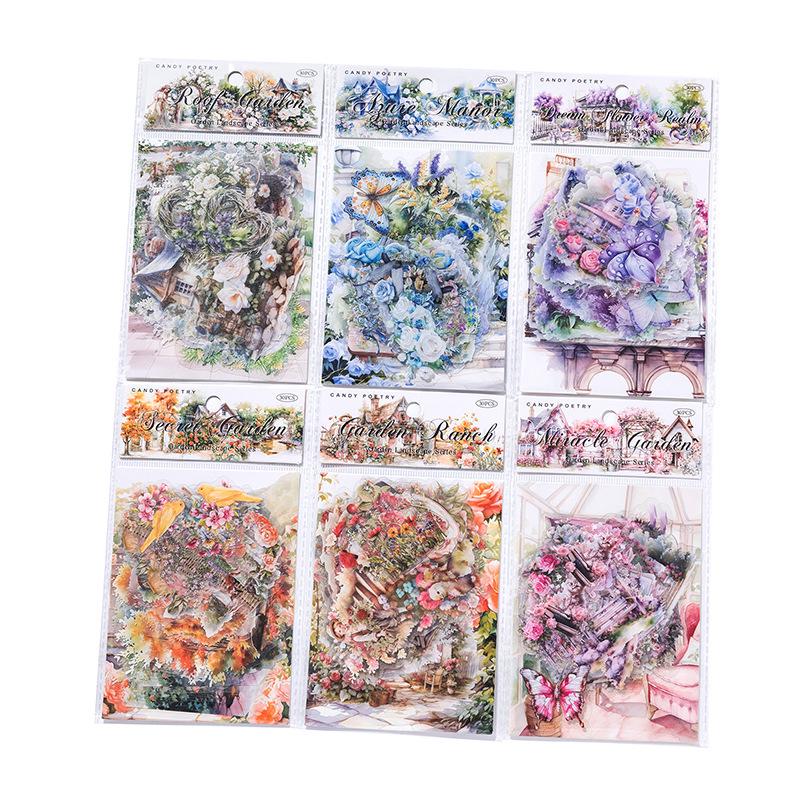 Retro Floral Garden Scenery Sticker Pack for Journaling and Collage