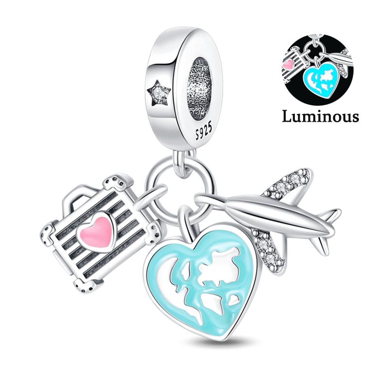 Copper Airplane Travel Case Global Travel Series Charms Beads Fit Pan Original Bracelets Diy Fine Souvenir Jewelry