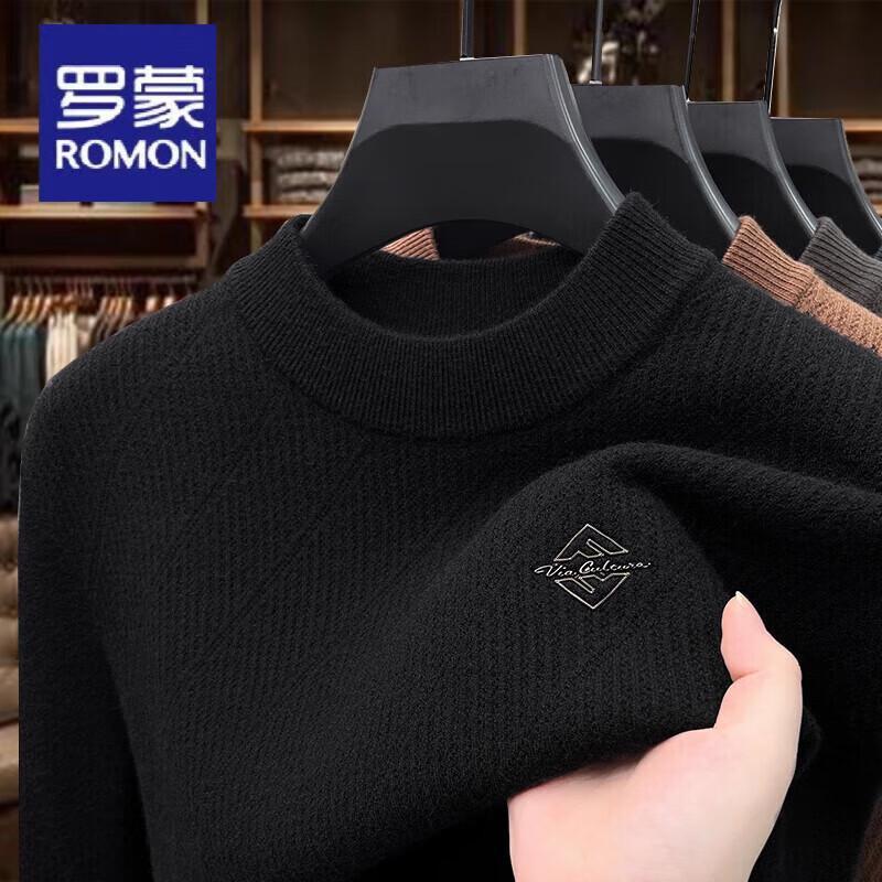 Romon Men's Plush Lined Round Neck Winter Knit Sweater