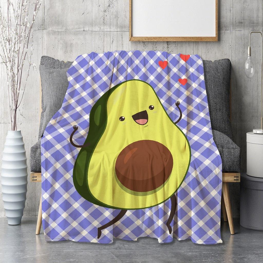 Avocado Cartoon Pattern Cute Throw Blanket Green Fruit  King Queen Size for Bed Sofa Couch Super Soft Warm Kawaii Flannel