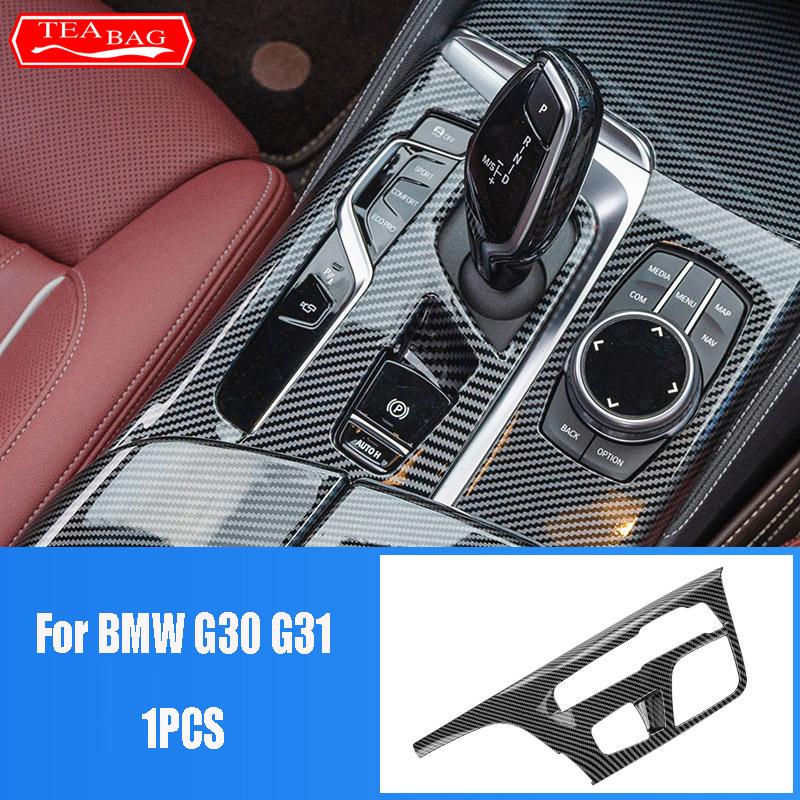 For LHD Carbon Fiber Pattern Car Stickers Gear Shift Panel Cover Interior Trim For BMW Series 5 G30 G31 Modification Accessories