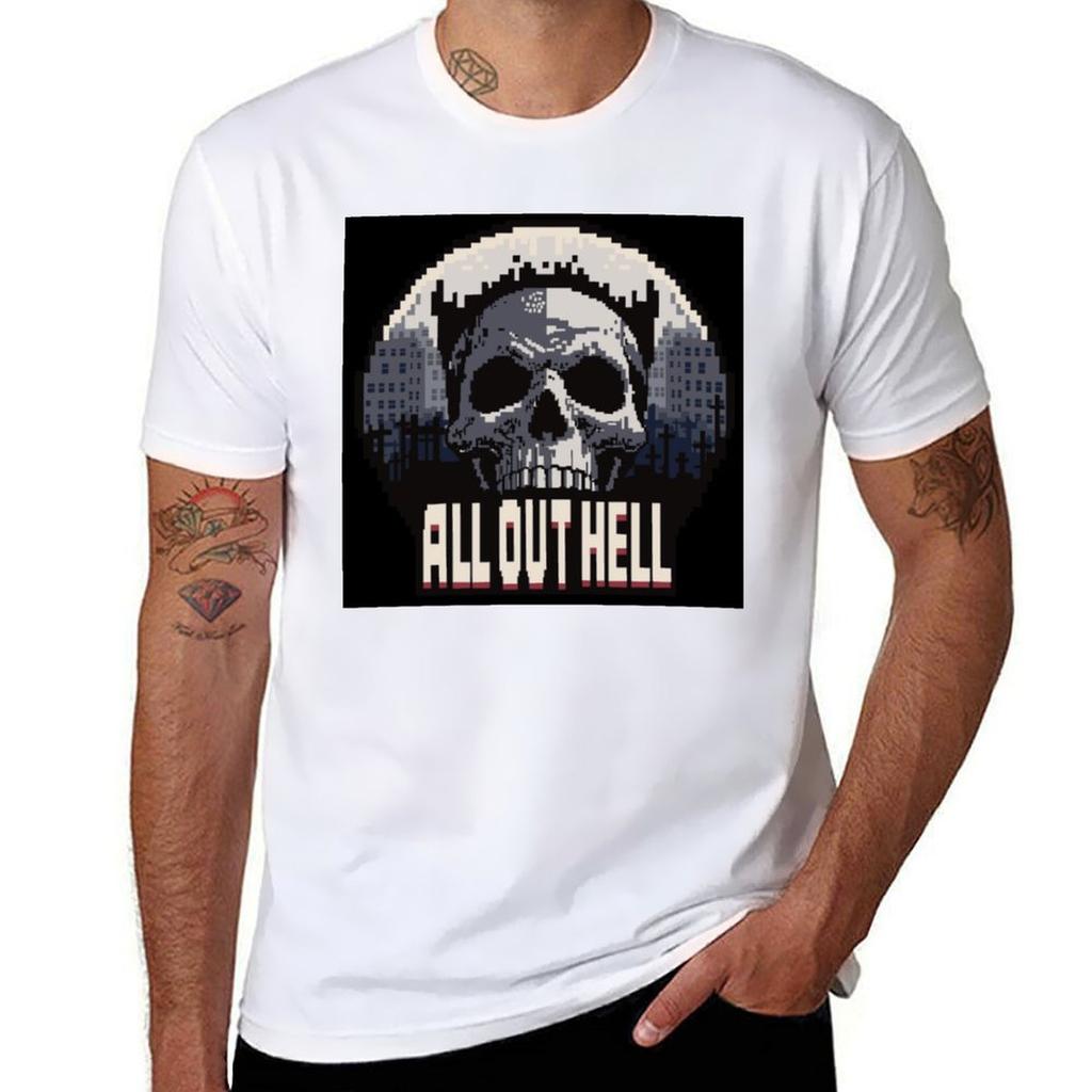 All Out Hell Big Skull TShirt Vintage Style Printed Top