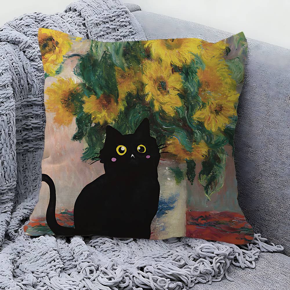 Black Cat Sunflowers Pillowcases Home Bedding Decorative Pillow Cover Wedding Super Soft Pillow Case