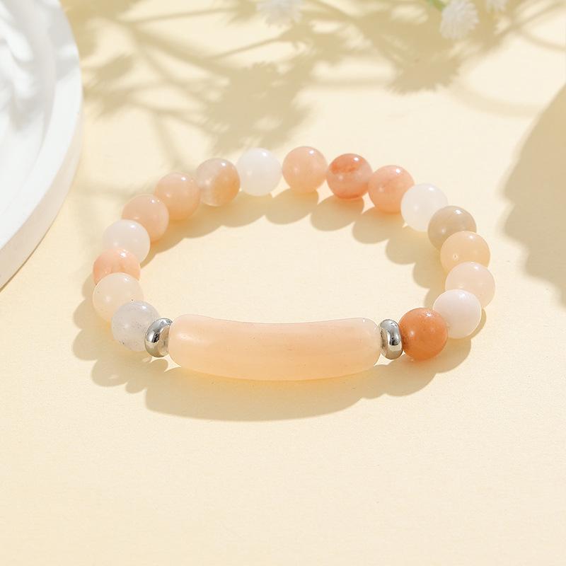 8mm Green Aventurine and Pink Crystal Handmade Bead Bracelet with Curved Tube Design