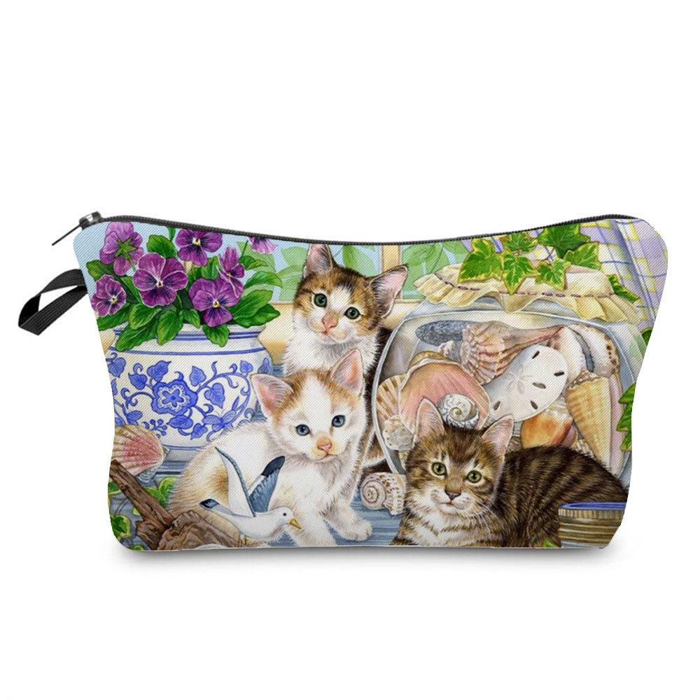 Women Cat Print Cosmetic Bag Toiletries Organize Travel Storage Case  6429