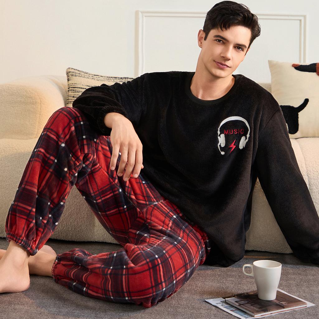 Higher Quality Thickened Warm Flannel Plus Size Men Pajamas Fall and Winter Nightwear Striped Sleepwear Homewear