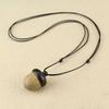Vintage Sandalwood Acorn Pendant Necklace Simple Openable Acorn Shaped Box Pendant Long Sweater Chain Women's Minimalist Jewelry